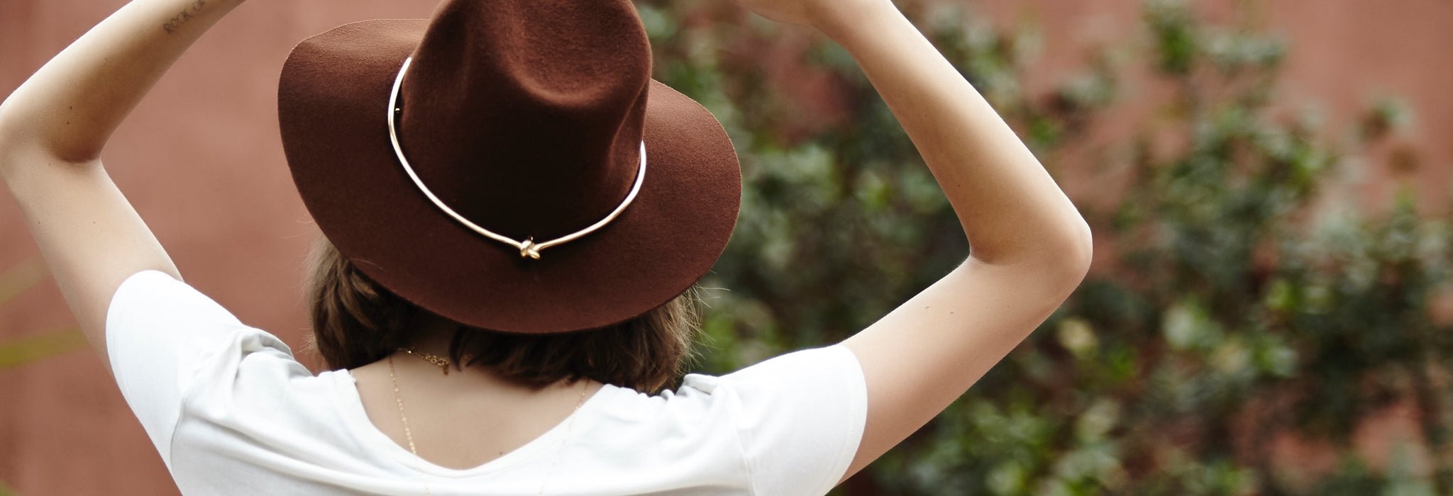 Brown urban flat brim wool felt hat