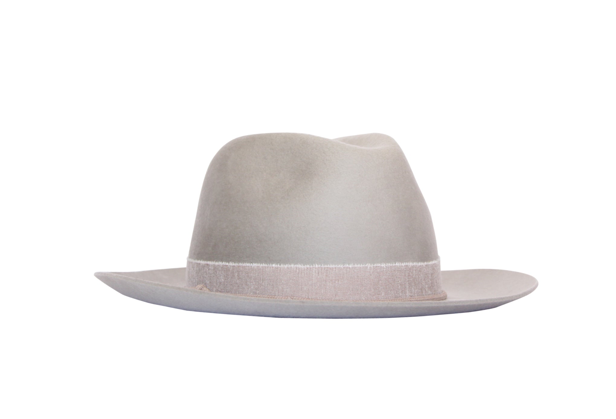 Light grey urban collection wool hat with tall crown and simple dents