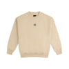 Beige sweatshirt with a small logo on a white background